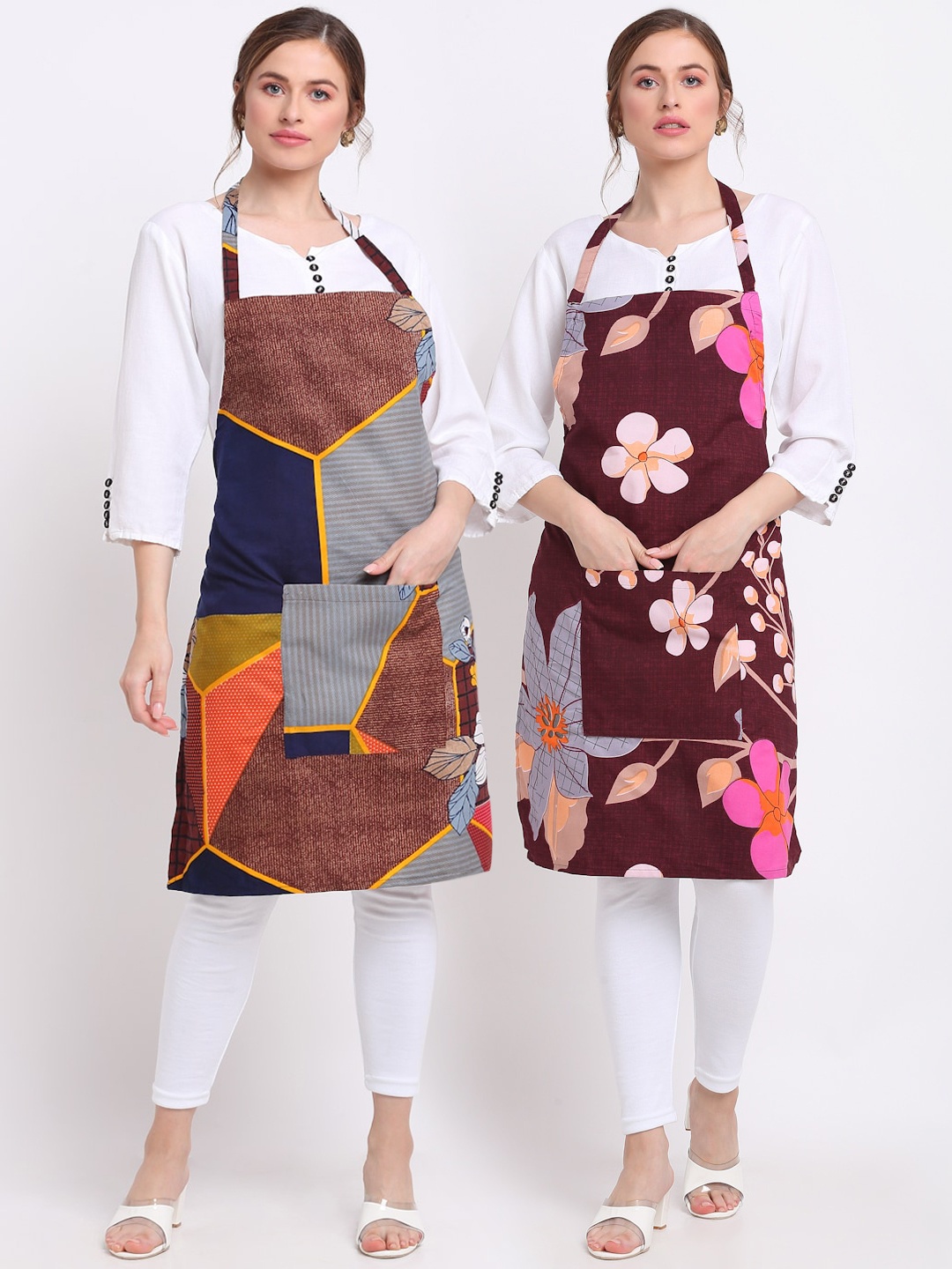 

TAG 7 Pack Of 2 Printed Aprons & Napkins, Maroon