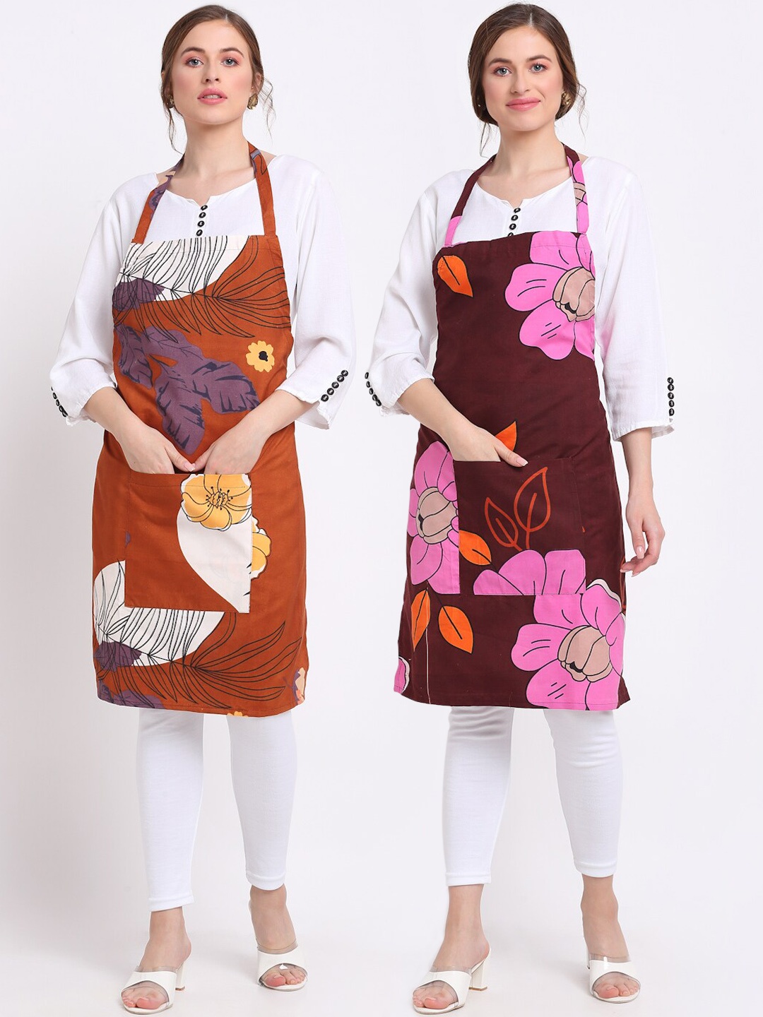 

TAG 7 Pack Of 2 Printed Aprons & Napkins, Brown