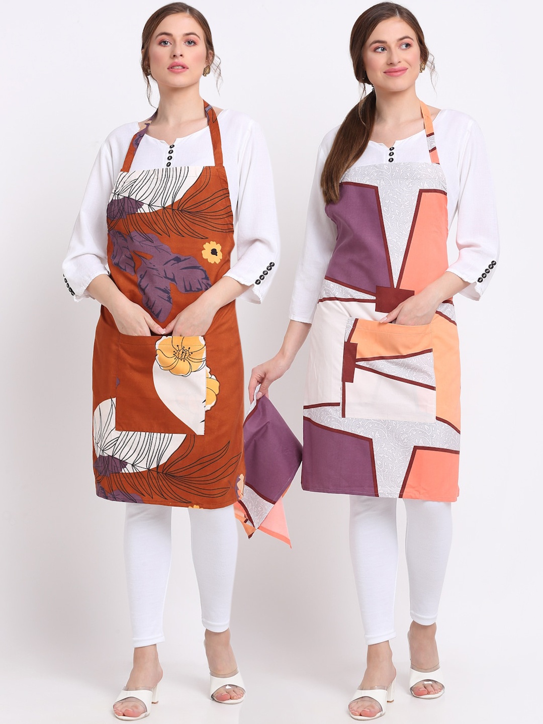 

TAG 7 Pack Of 2 Printed Aprons & Napkins, Orange