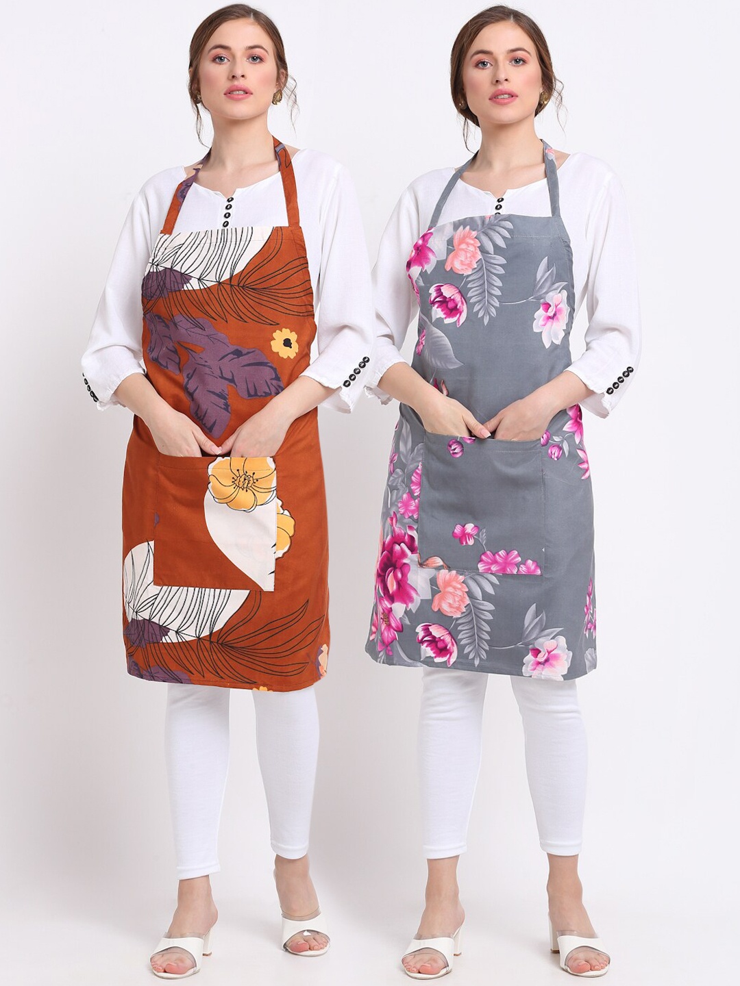 

TAG 7 Pack Of 2 Printed Aprons With Napkins, Grey
