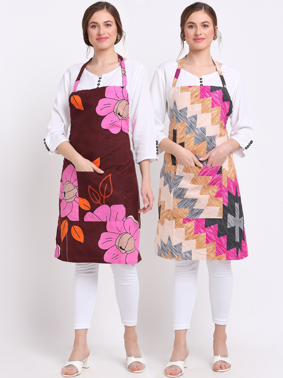 

TAG 7 Pack Of 2 Printed Aprons & Napkins, Pink