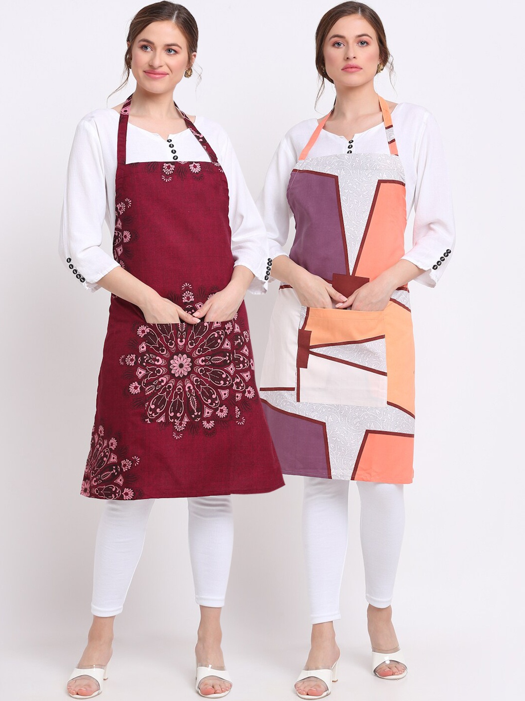 

TAG 7 Pack Of 2 Printed Aprons & Napkins, Maroon