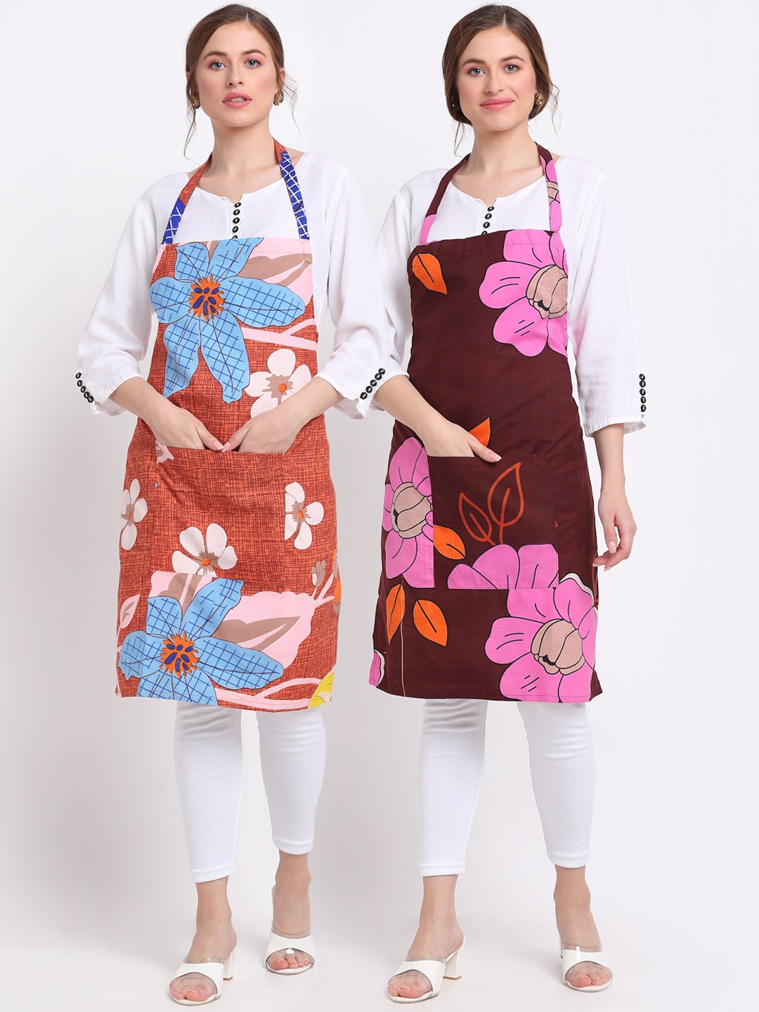 

TAG 7 Pack Of 2 Printed Aprons & Napkins, Brown