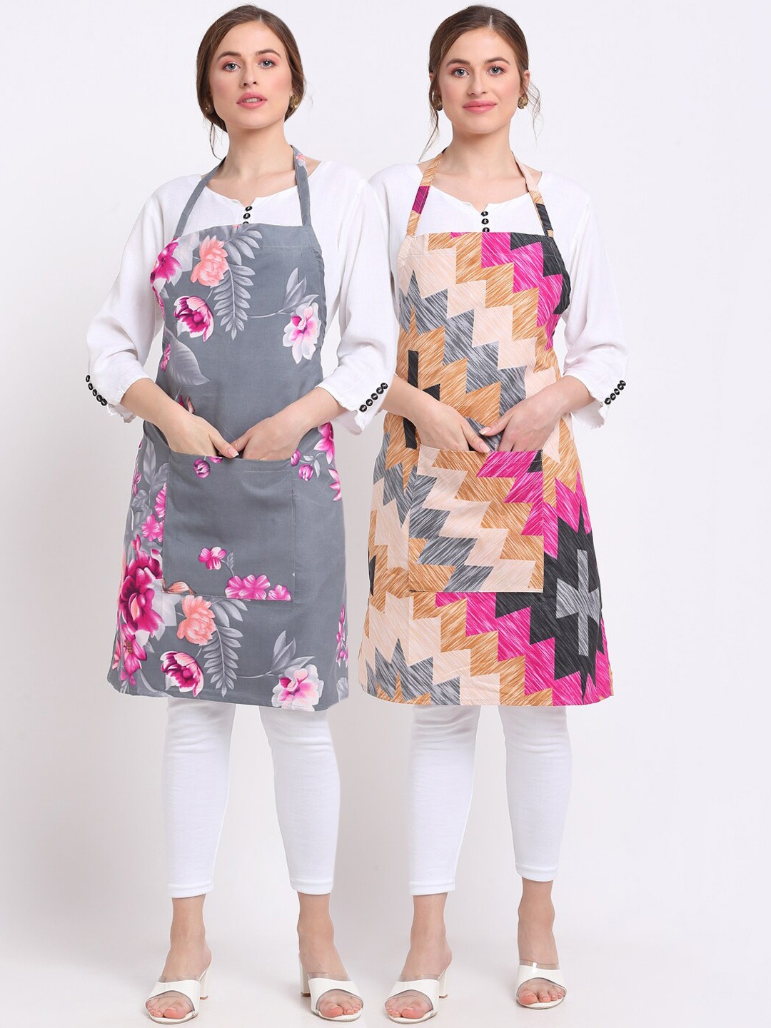 

TAG 7 Pack Of 2 Printed Aprons & Napkins, Grey