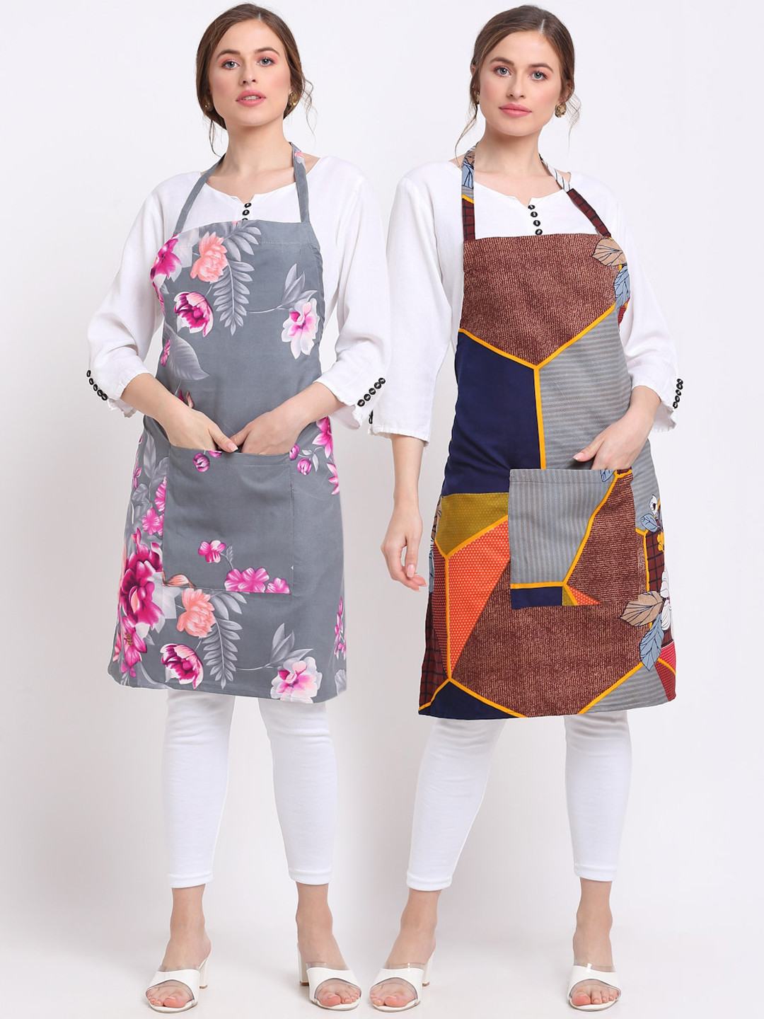 

TAG 7 Pack Of 2 Printed Aprons & Napkins, Grey