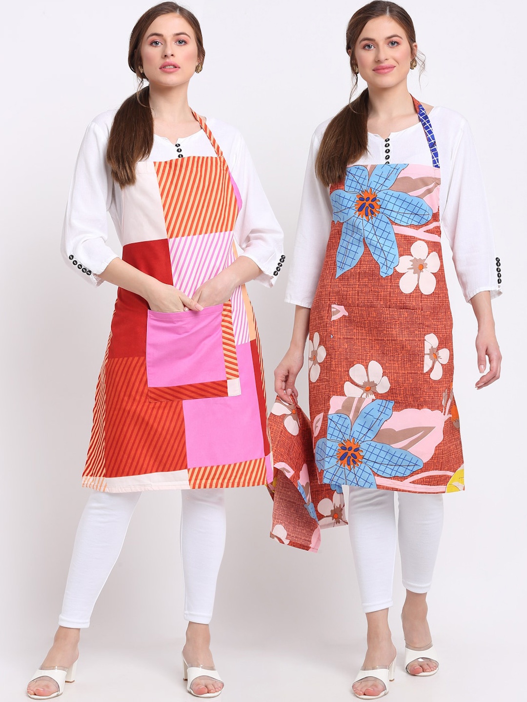 

TAG 7 Pack Of 2 Printed Aprons & Napkins, Red