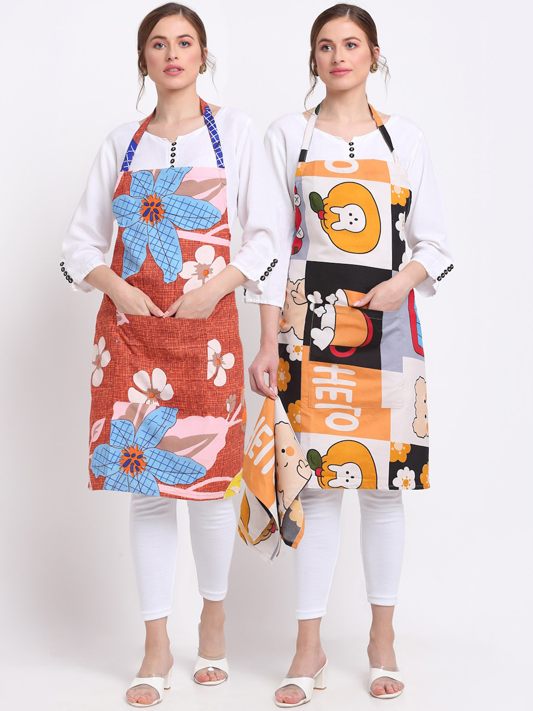 

TAG 7 Pack Of 2 Printed Aprons & Napkins, White
