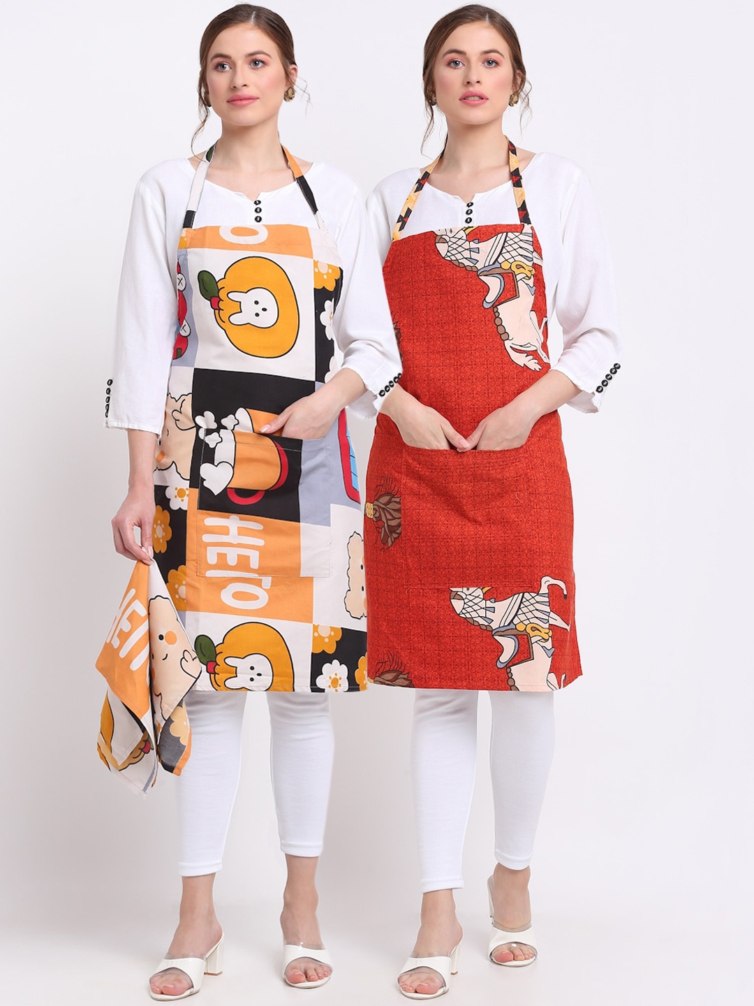

TAG 7 Pack Of 2 Printed Aprons With Pockets & 2 Napkins, Yellow