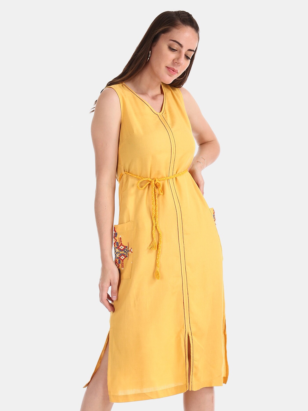 

Bronz Yellow A-Line Midi Dress