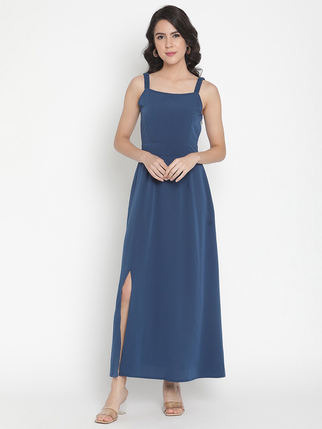 

THREAD MUSTER Blue Crepe Maxi Dress