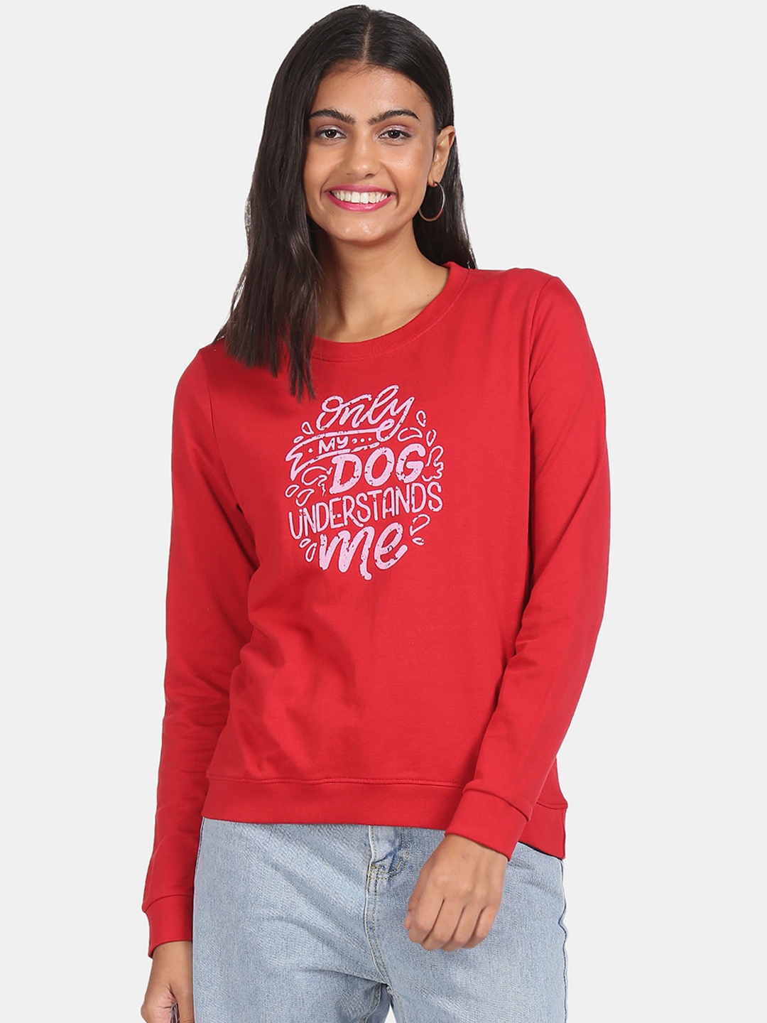 

Sugr Women Red Crew Neck Casual Sweat Shirt