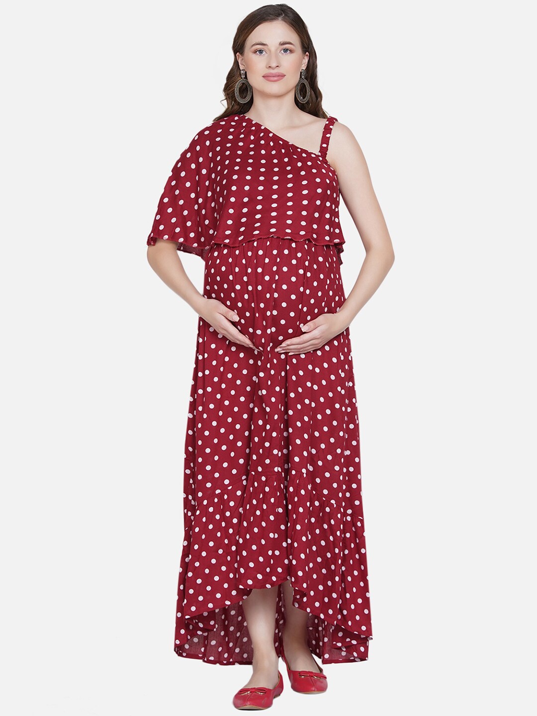 

Mine4Nine Maroon & White Maternity Maxi Dress