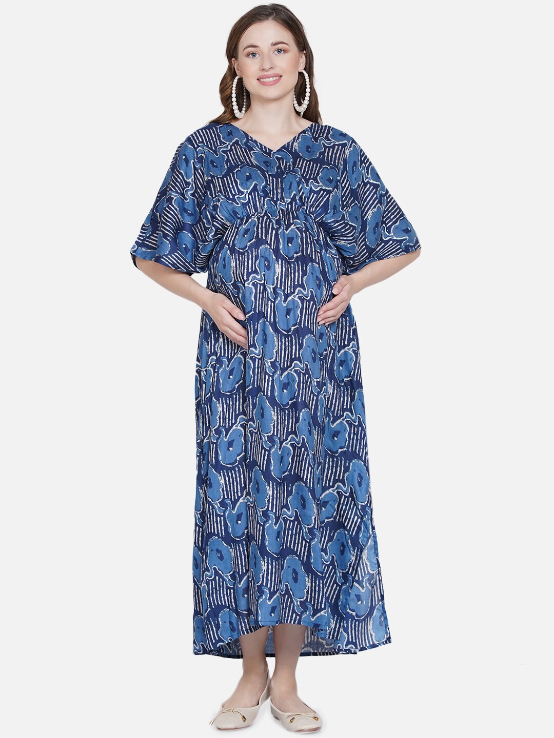 

Mine4Nine Blue Ethnic Motifs Maternity Kaftan Maxi Dress