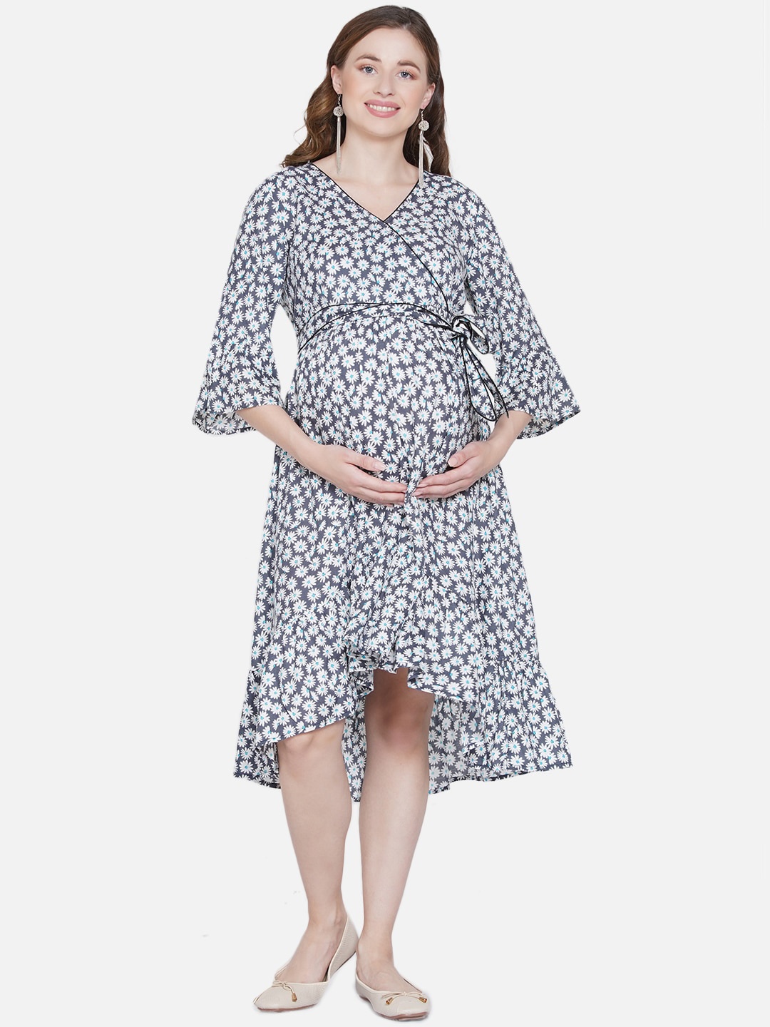 

Mine4Nine Grey Floral Maternity Midi Dress