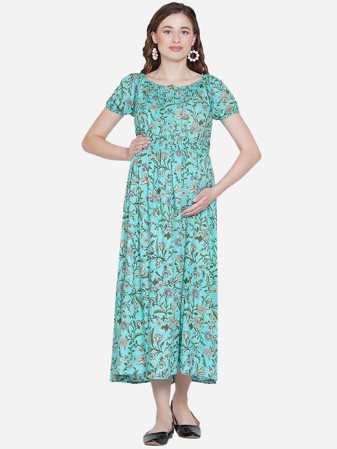 

Mine4Nine Sea Green Floral Maternity Midi Dress
