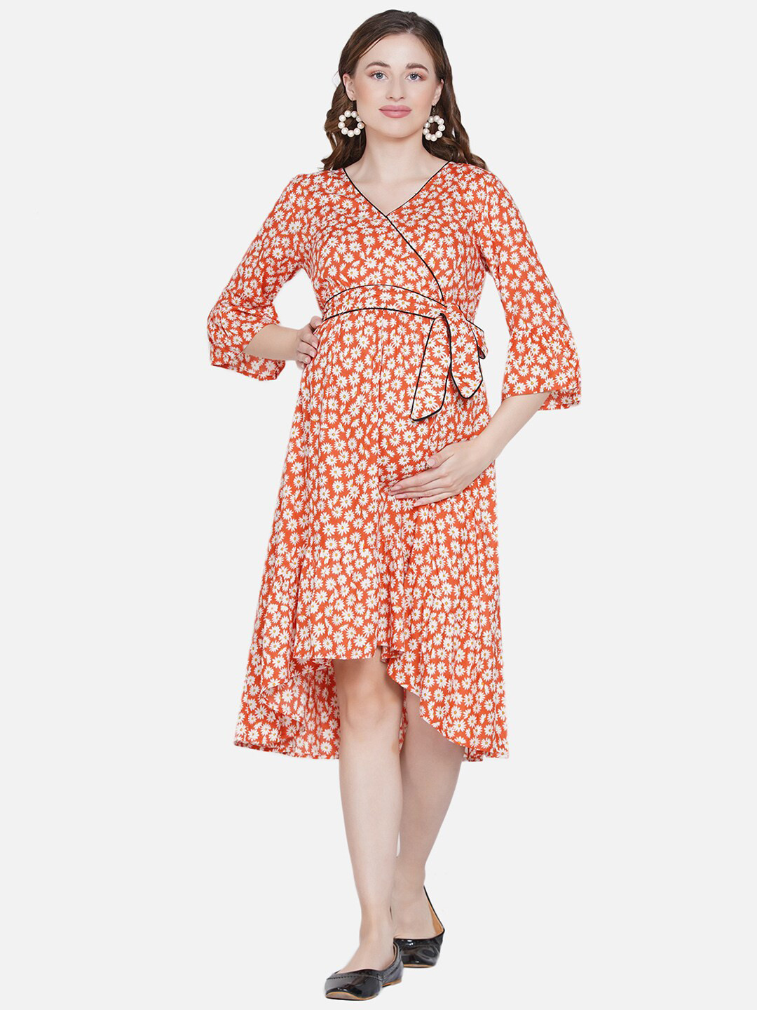 

Mine4Nine Orange Floral Maternity Midi Dress