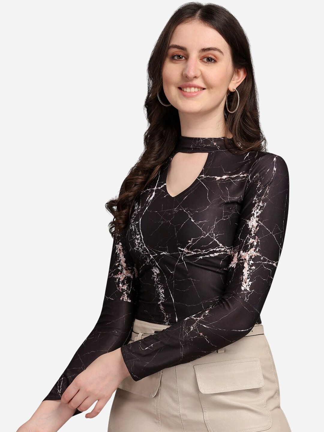

PURVAJA Black Choker Neck Regular Top