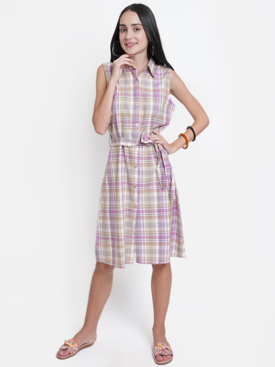 

Purple State Multicoloured Checked Shirt Dress, Multi