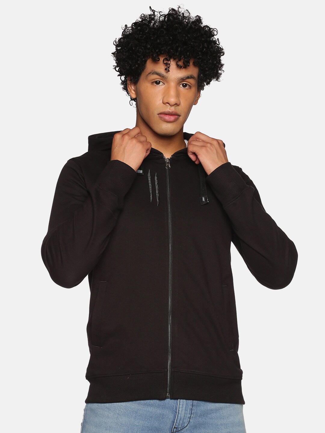 

ATTIITUDE Men Black Pure Cotton Hooded Sweatshirt