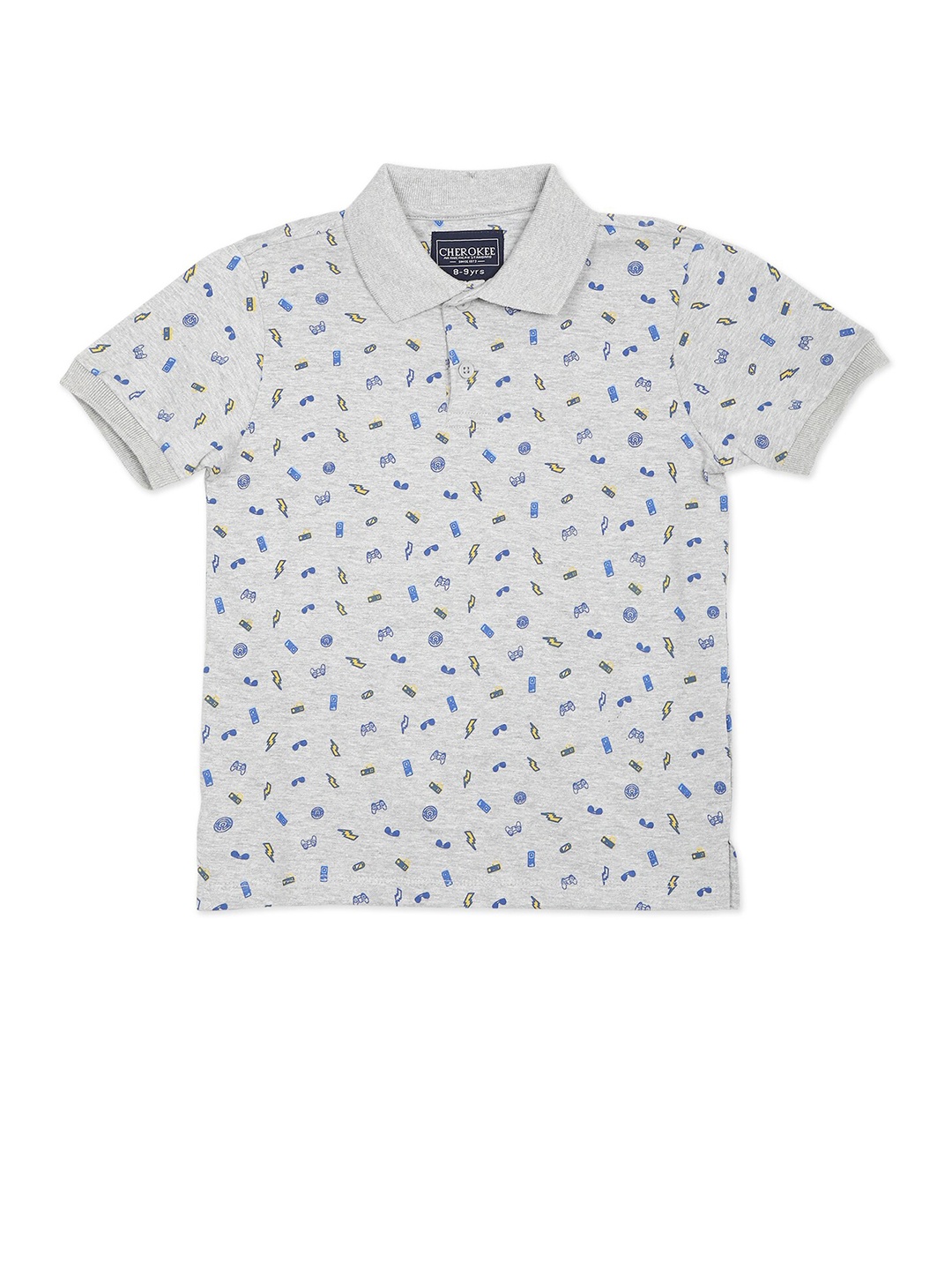 

Cherokee Boys Grey Printed Polo Collar Applique T-shirt