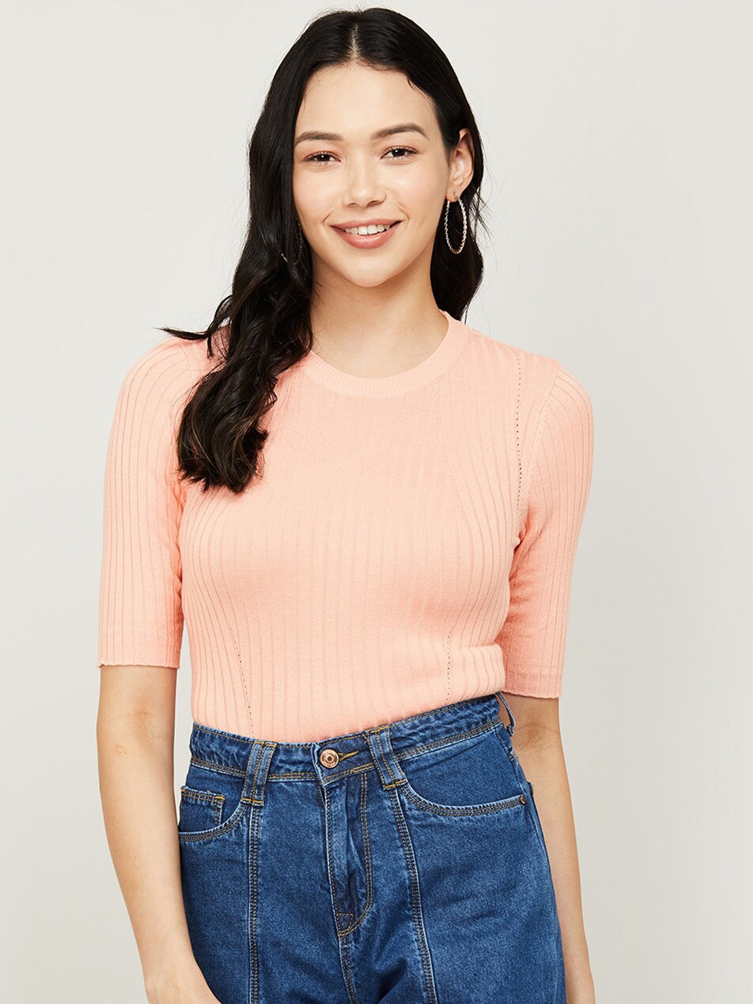 

Ginger by Lifestyle Coral Ribbed Fitted Top
