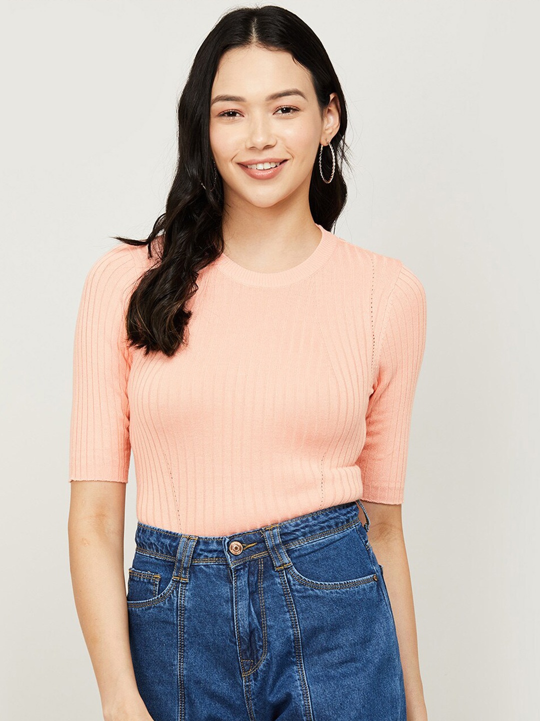 

Ginger by Lifestyle Coral Striped Fitted Top