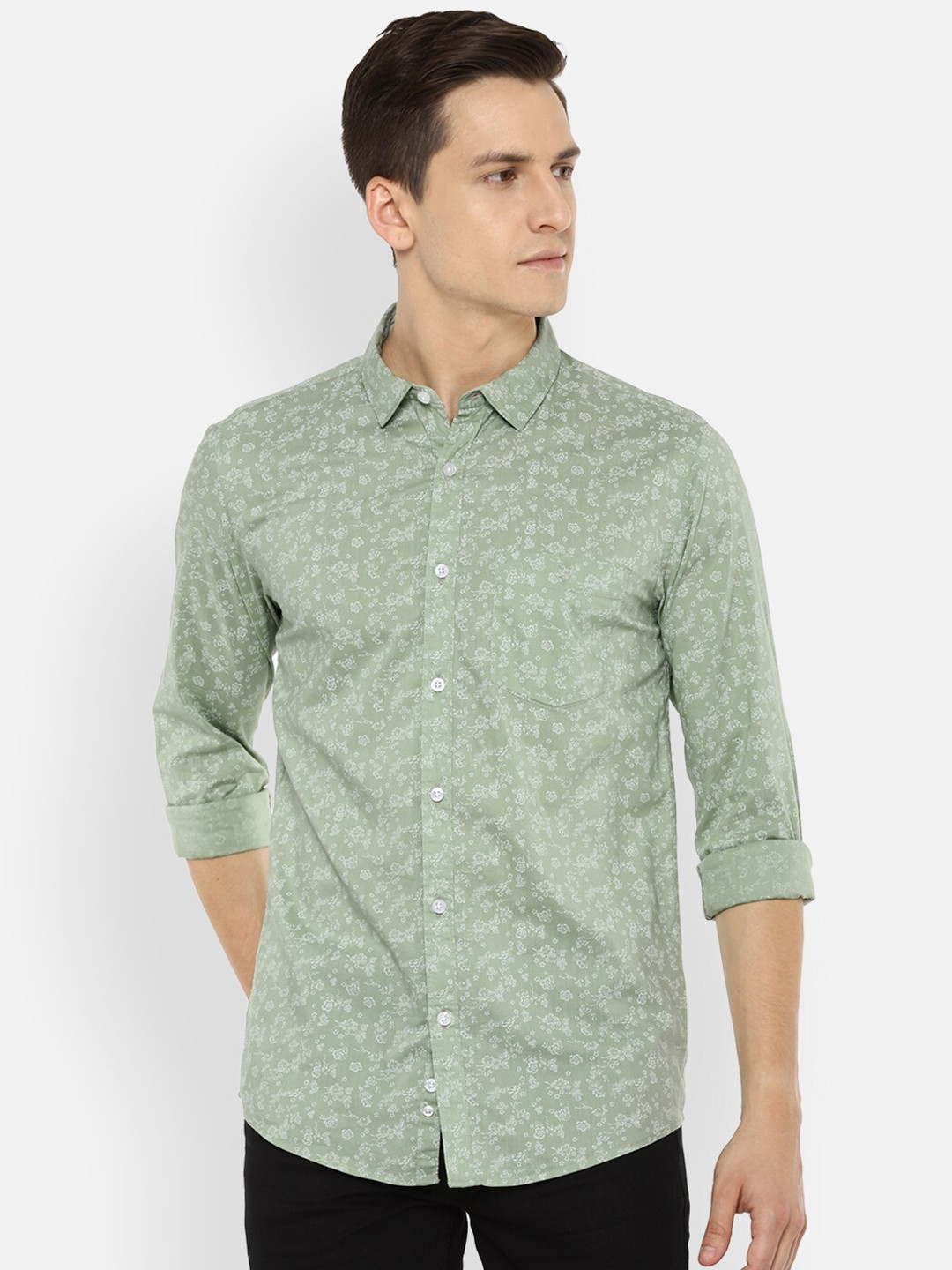 

Louis Philippe Jeans Men Olive Green Floral Printed Slim Fit Casual Shirt