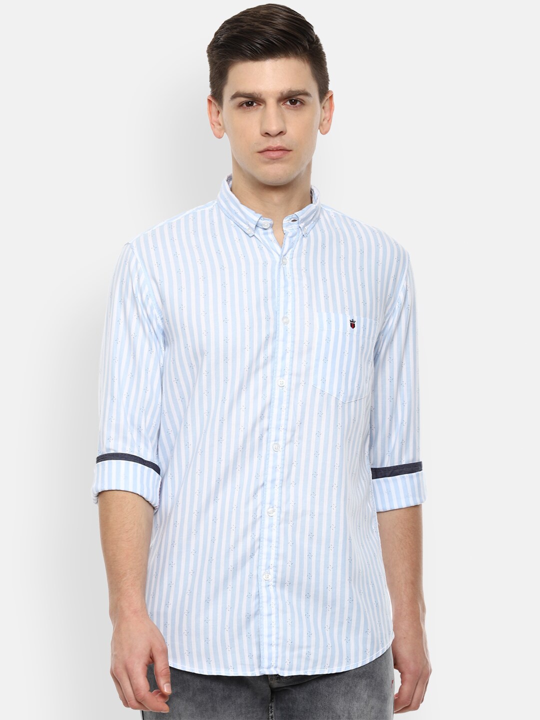 

Louis Philippe Jeans Men Blue Striped Casual Shirt