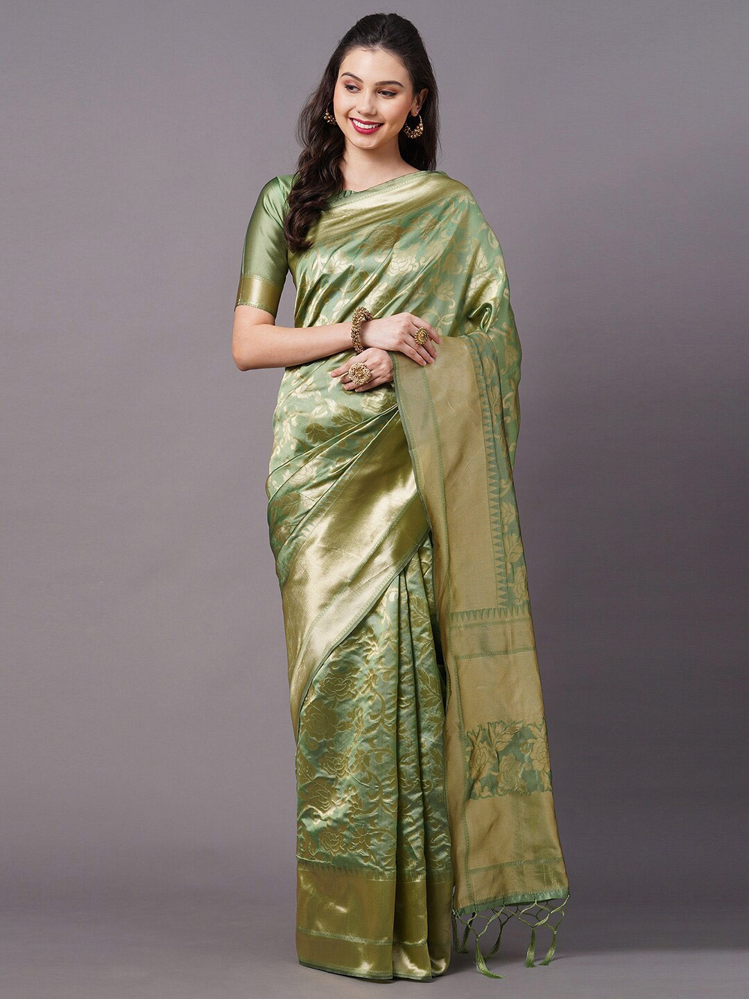 

Mitera Olive & Gold Woven Design Banarasi Saree