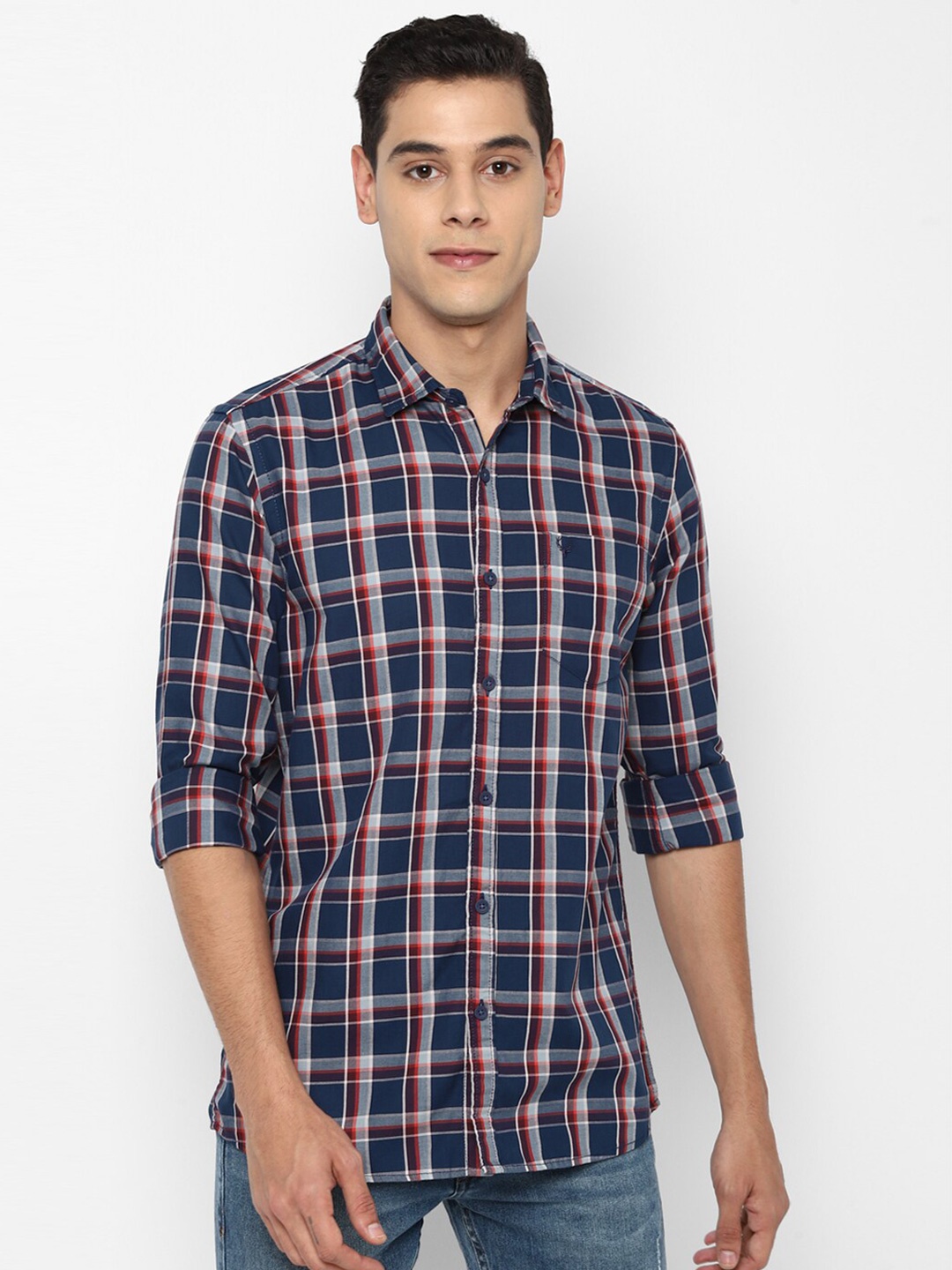 

Allen Solly Sport Men Navy Blue Pure Cotton Tartan Checks Casual Shirt