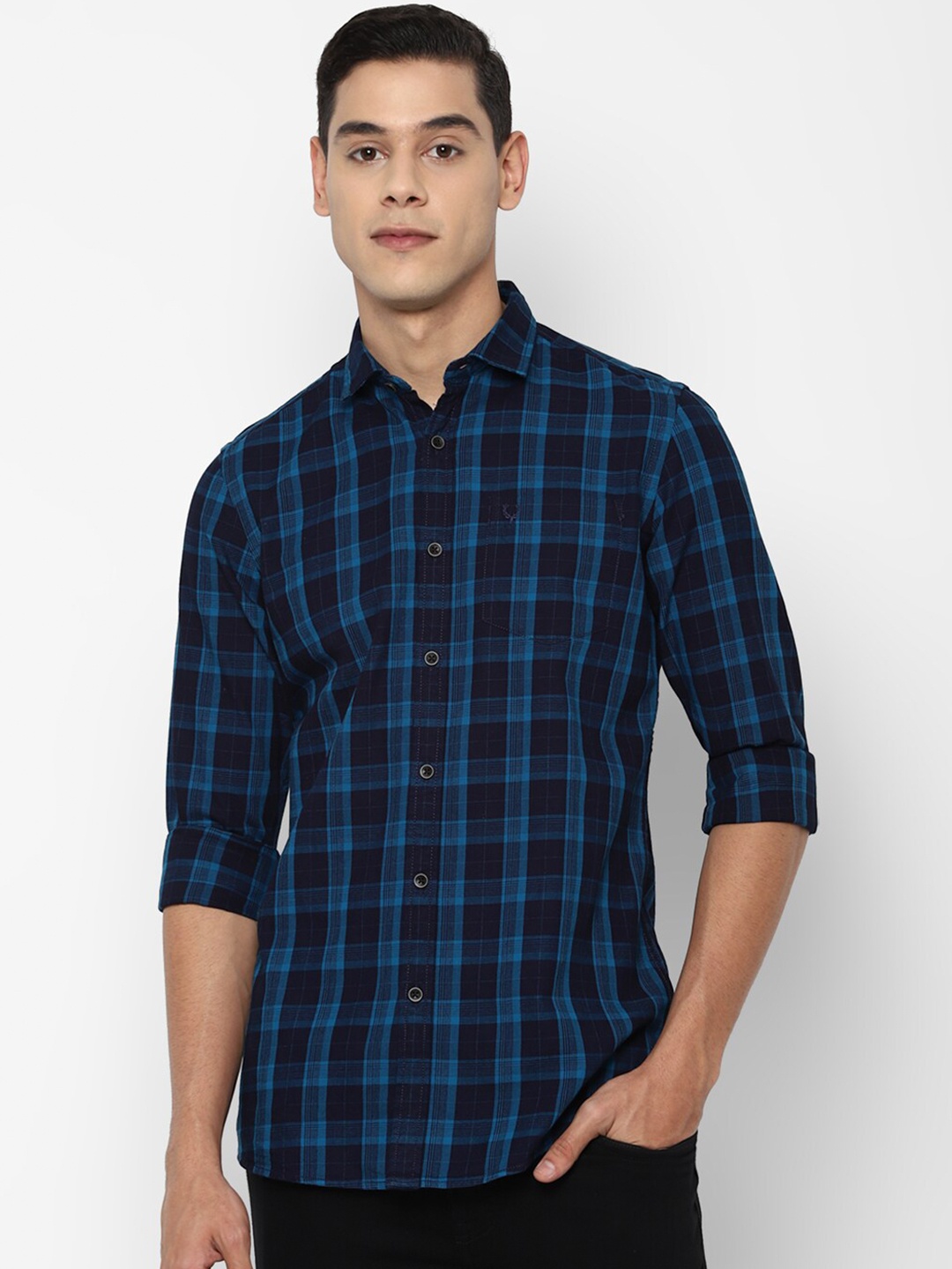 

Allen Solly Sport Men Pure Cotton Navy Blue Tartan Checks Casual Shirt