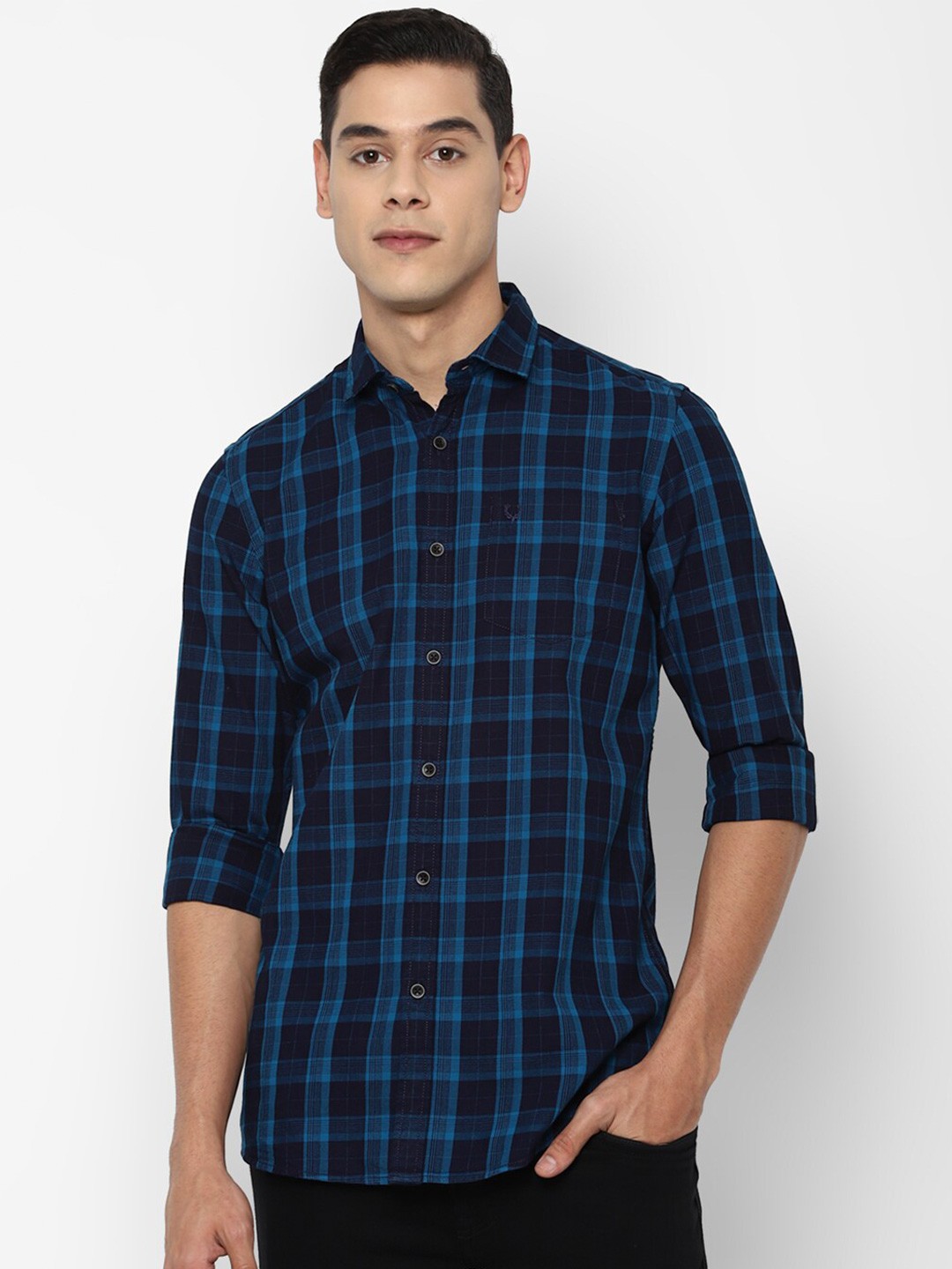 

Allen Solly Sport Men Navy Blue Pure Cotton Tartan Checks Casual Shirt