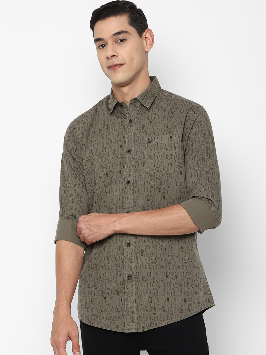 

Allen Solly Sport Men Olive Pure Cotton Green Printed Casual Shirt