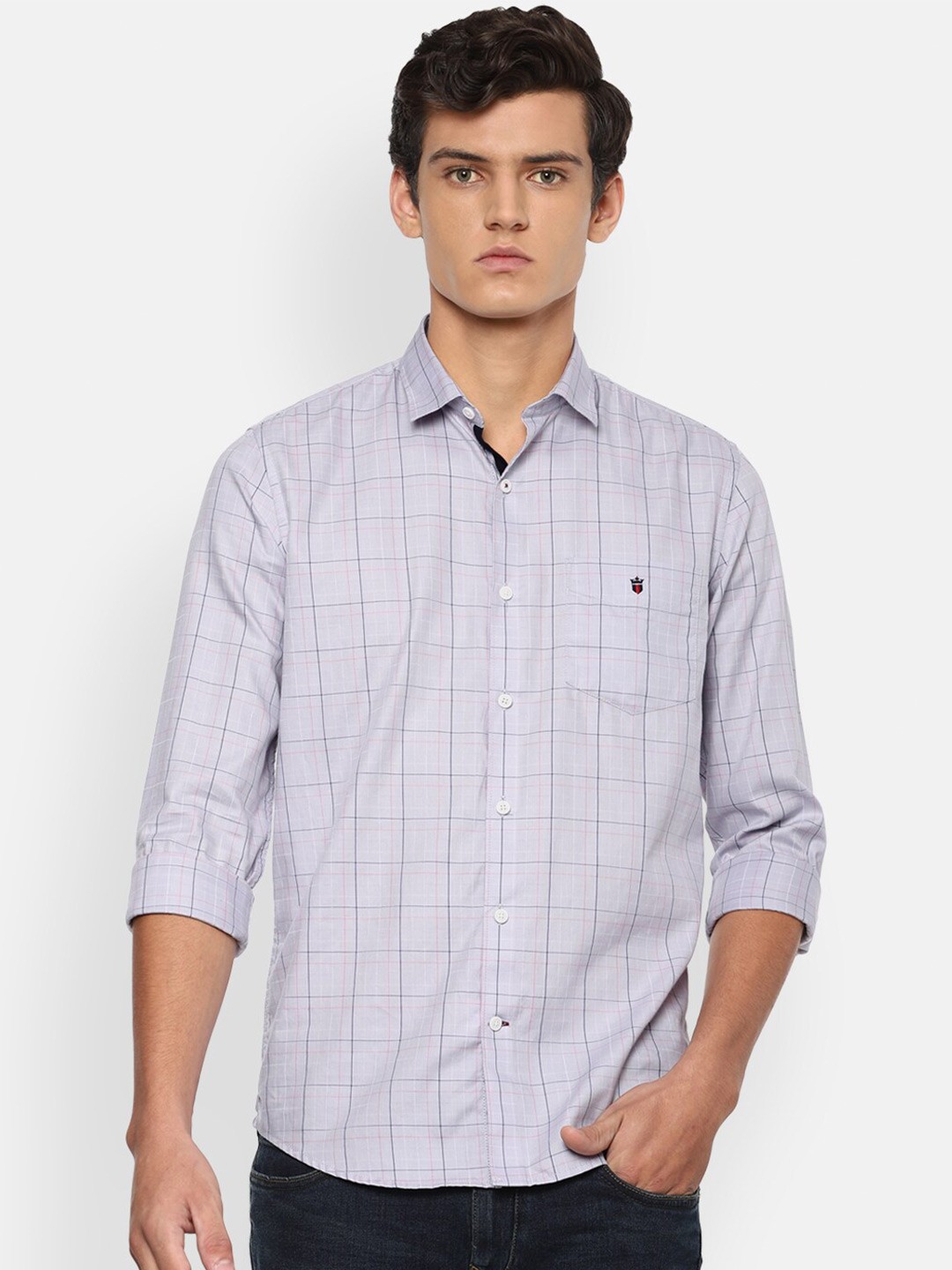 

Louis Philippe Sport Men Grey Pure Cotton Windowpane Checks Slim Fit Casual Shirt