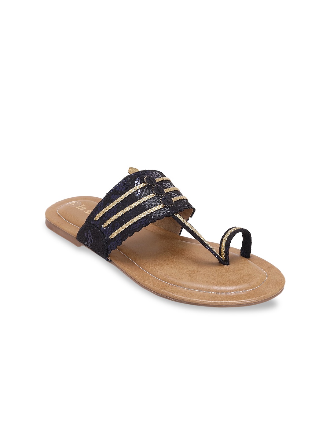 

LA SAVIE Women Navy Blue Striped One Toe Flats