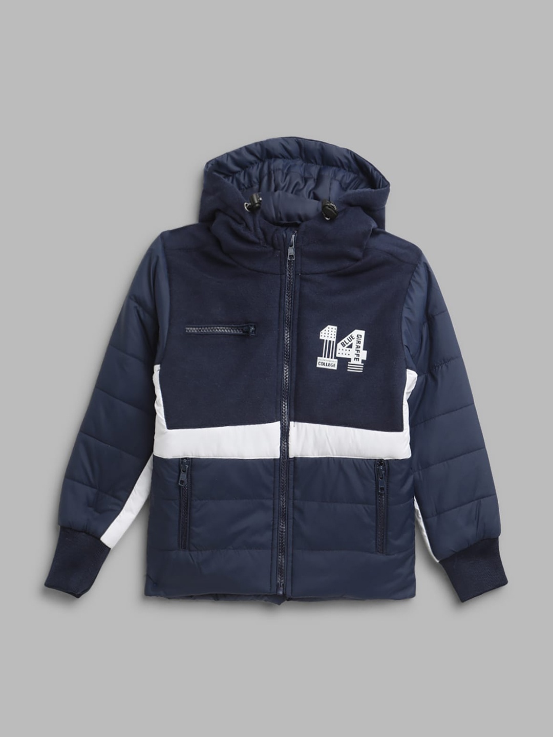 

Blue Giraffe Boys Navy Blue Colourblocked Open Front Jacket with Patchwork