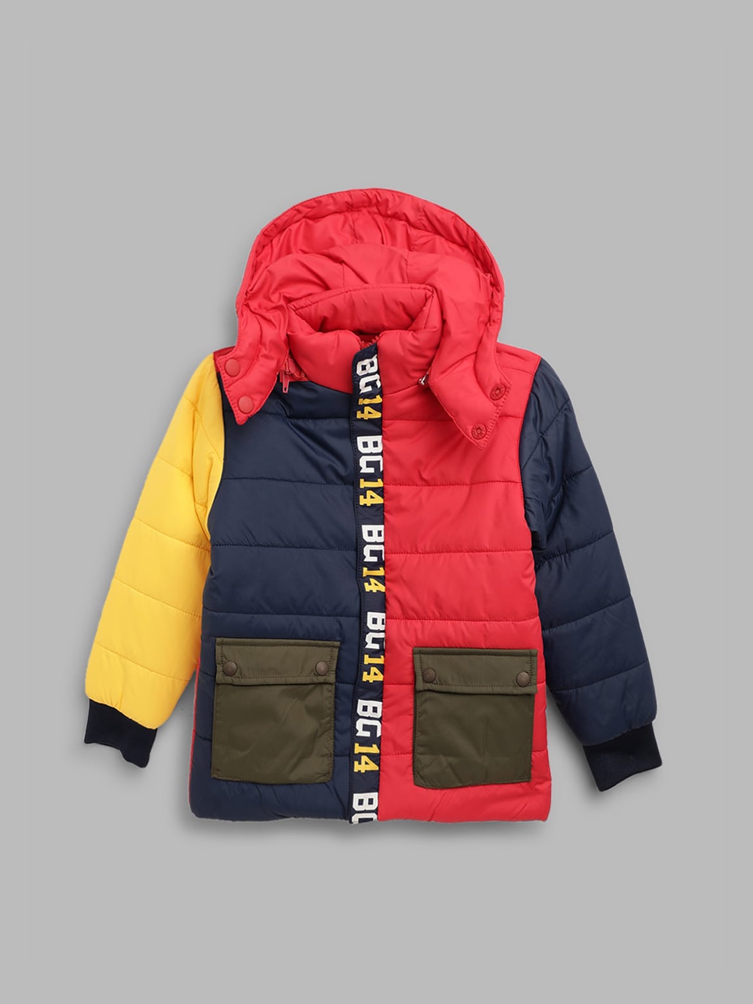 

Blue Giraffe Boys Multicoloured Colourblocked Padded Jacket with Patchwork, Multi