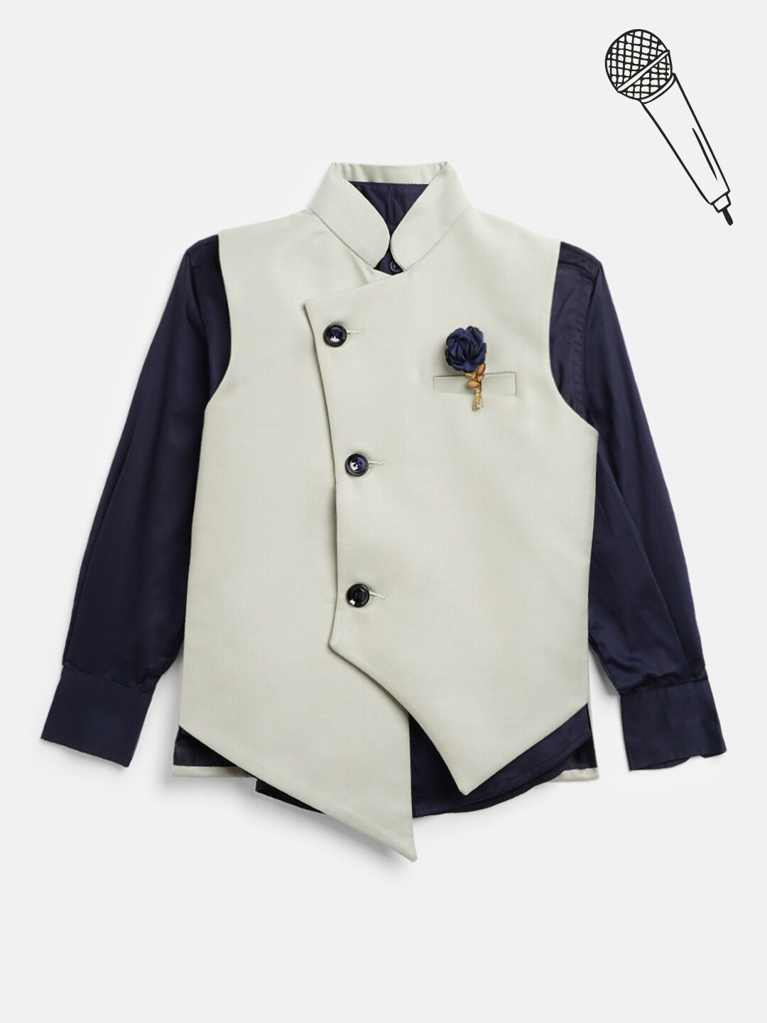 

Blue Giraffe Boys Navy Blue & Off-White Shirt with Waistcoat