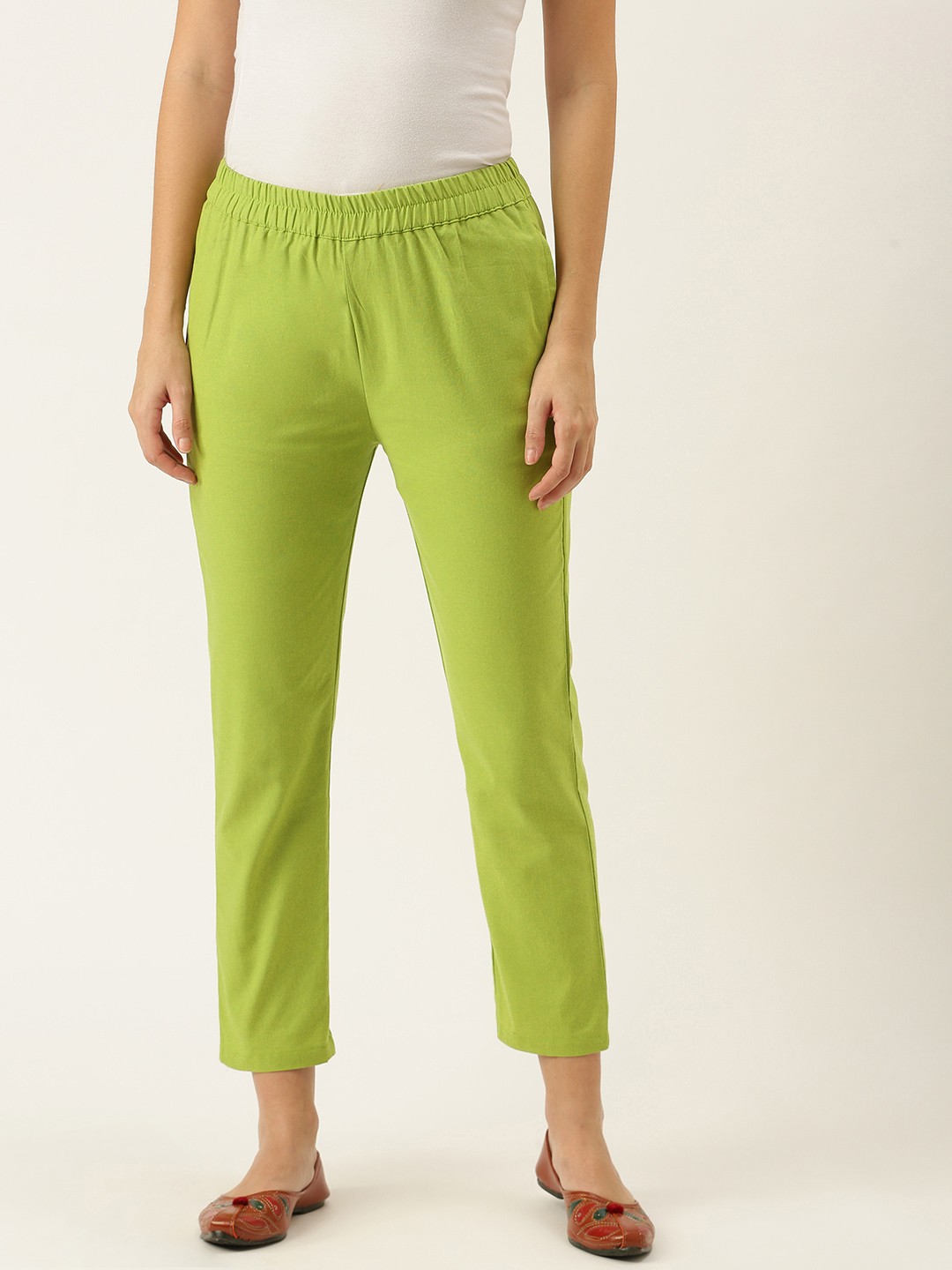 

SWAGG INDIA Women Lime Green Cotton Chino Trousers