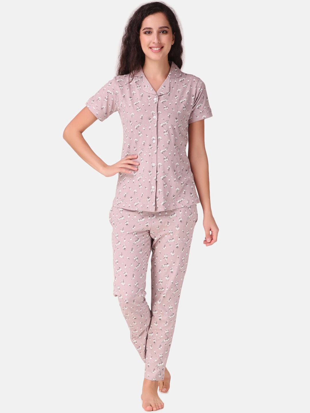 

Masha Women Lavender & White Printed Night Suit