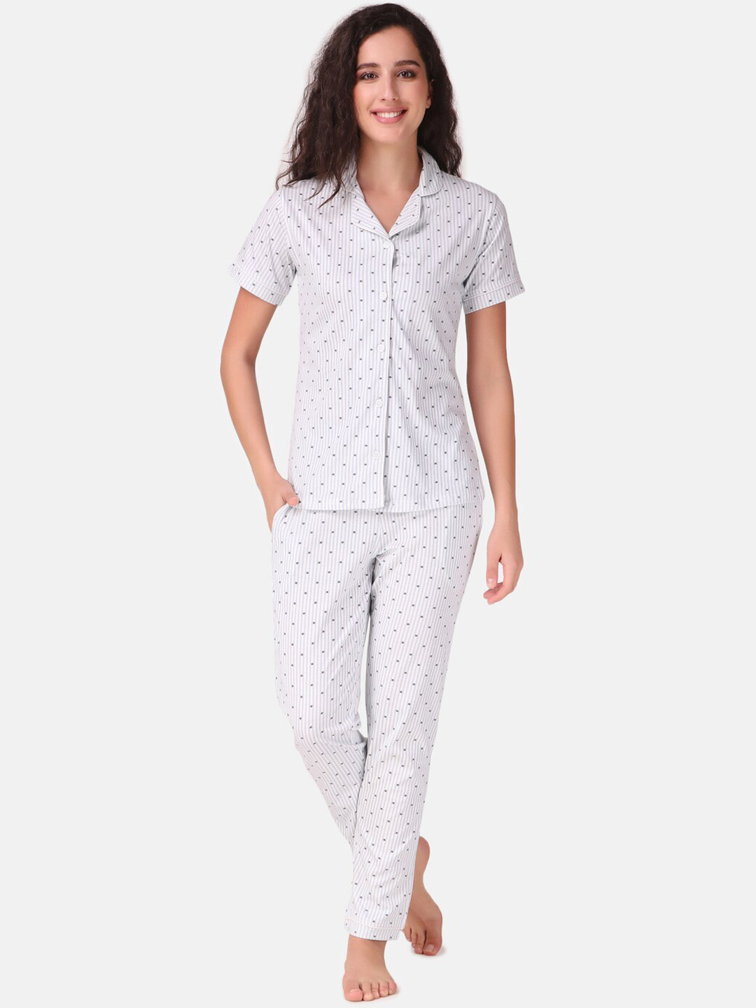 

Masha Women Grey & White Printed Pure Cotton Night suit
