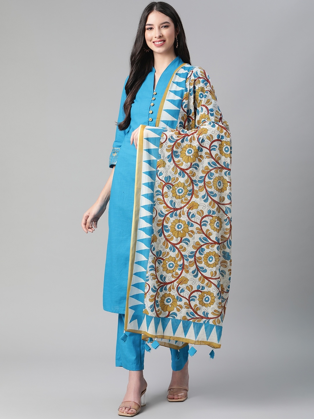 

Sakhi Jaipur Women Blue Regular Sequinned Pure Cotton Kurta with Trousers & With Dupatta