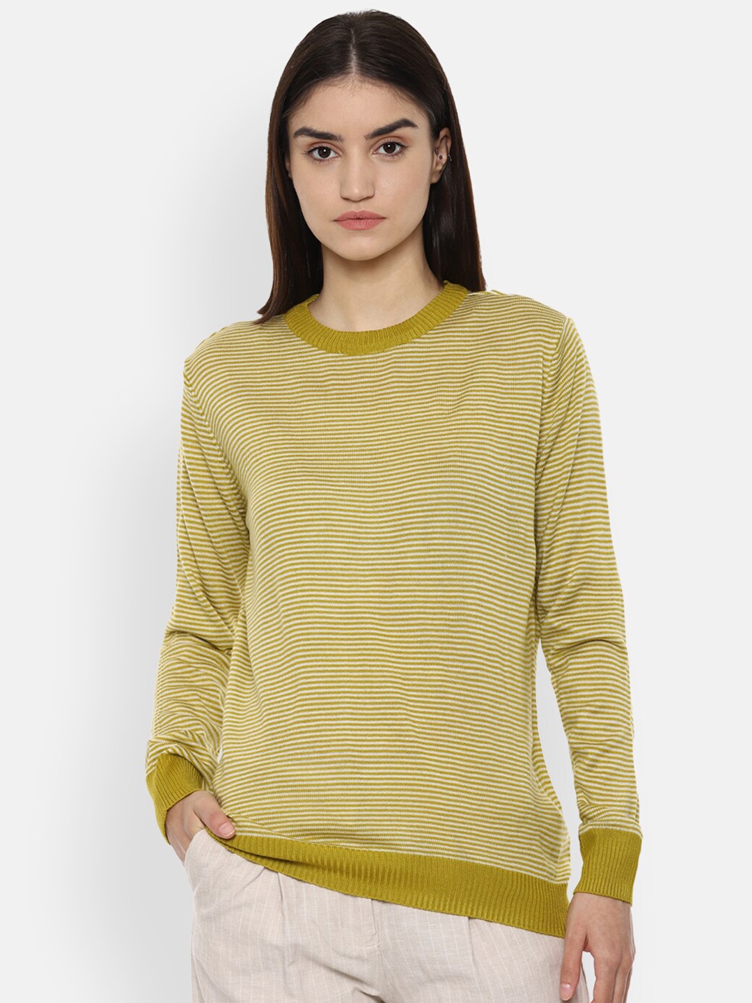 

Van Heusen Woman Women Yellow & Cream Striped Pullover