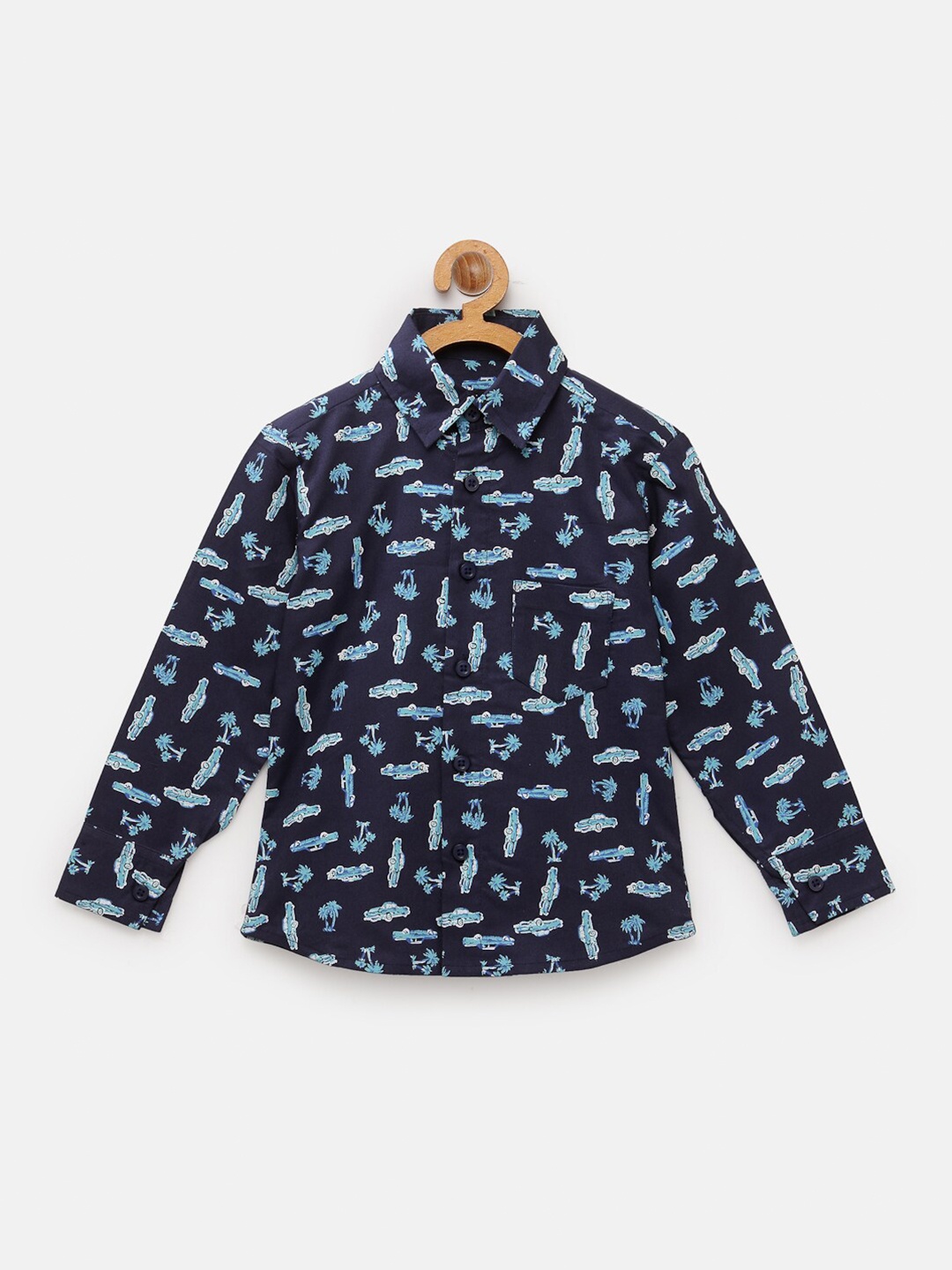 

NYNSH Boys Navy Blue Opaque Printed Casual Shirt