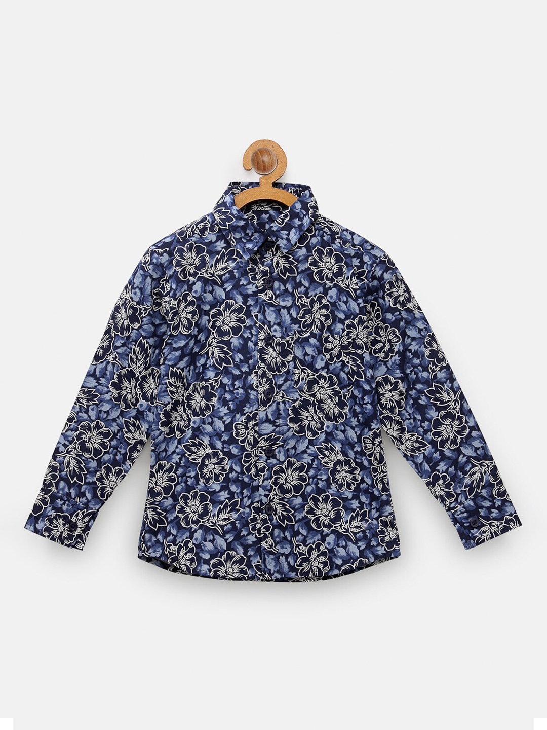 

NYNSH Boys Navy Blue Floral Opaque Printed Casual Shirt