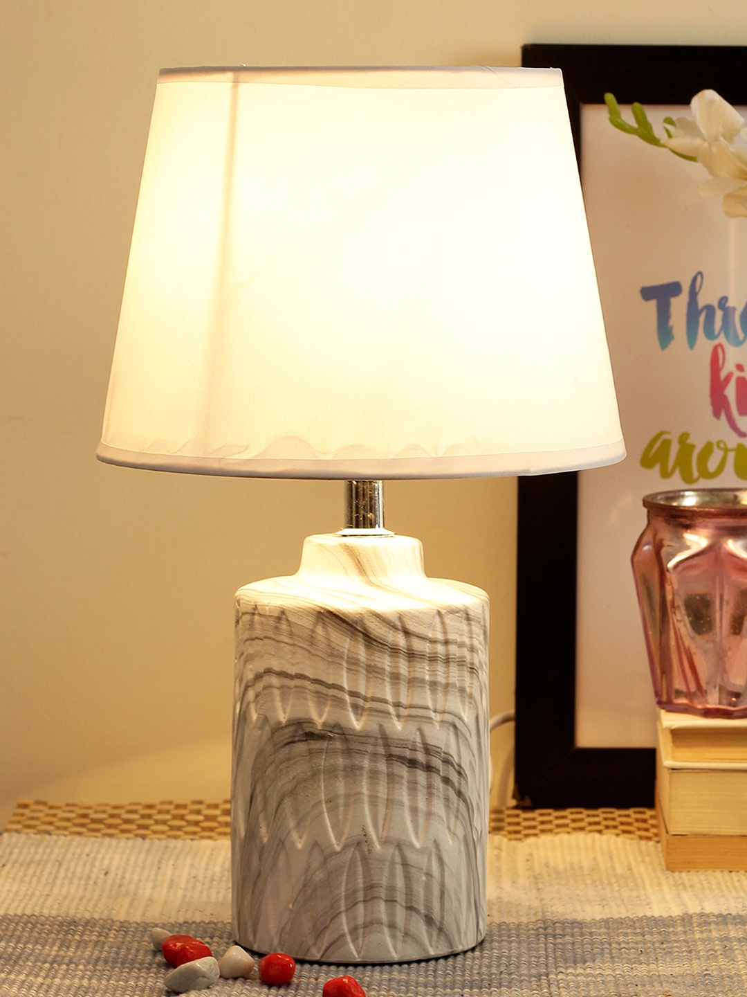 

TIED RIBBONS Multicoloured Decorative Bedside Table Lamp with Shade, Multi