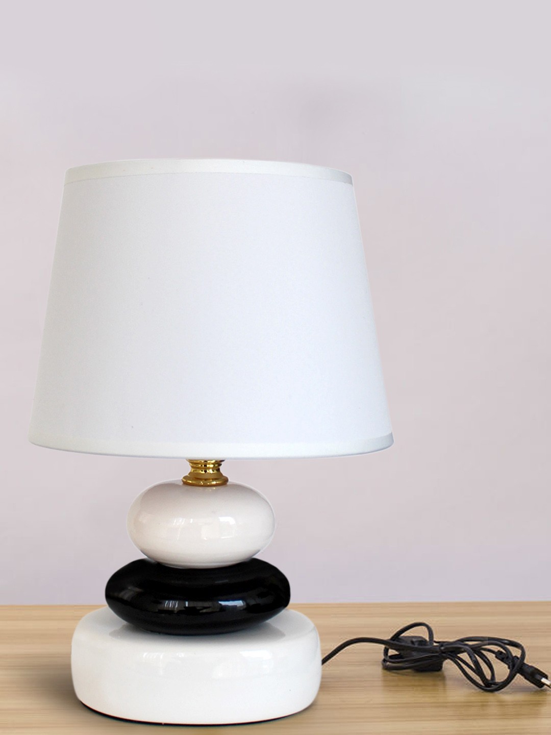 

TIED RIBBONS White & Black Decorative Bedside Table Top Table Lamp with Shade