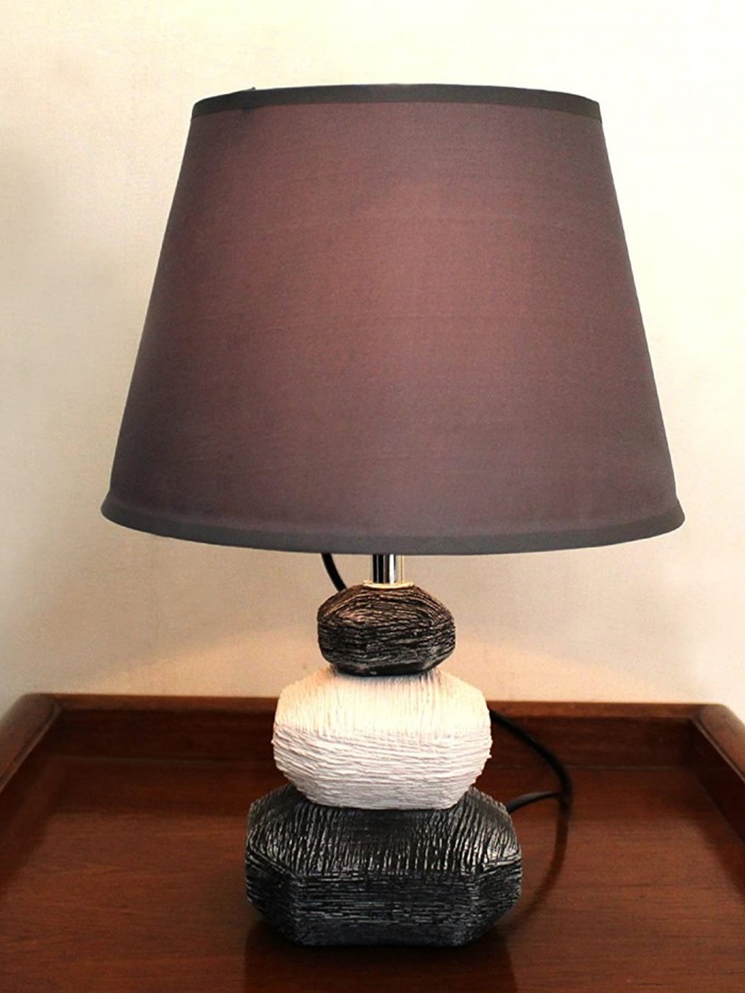 

TIED RIBBONS Grey Decorative Bedside Table Top Table Lamp with Shade