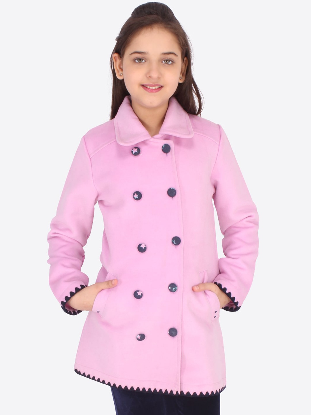 

CUTECUMBER Girls Pink Acrylic Longline Tailored Jacket