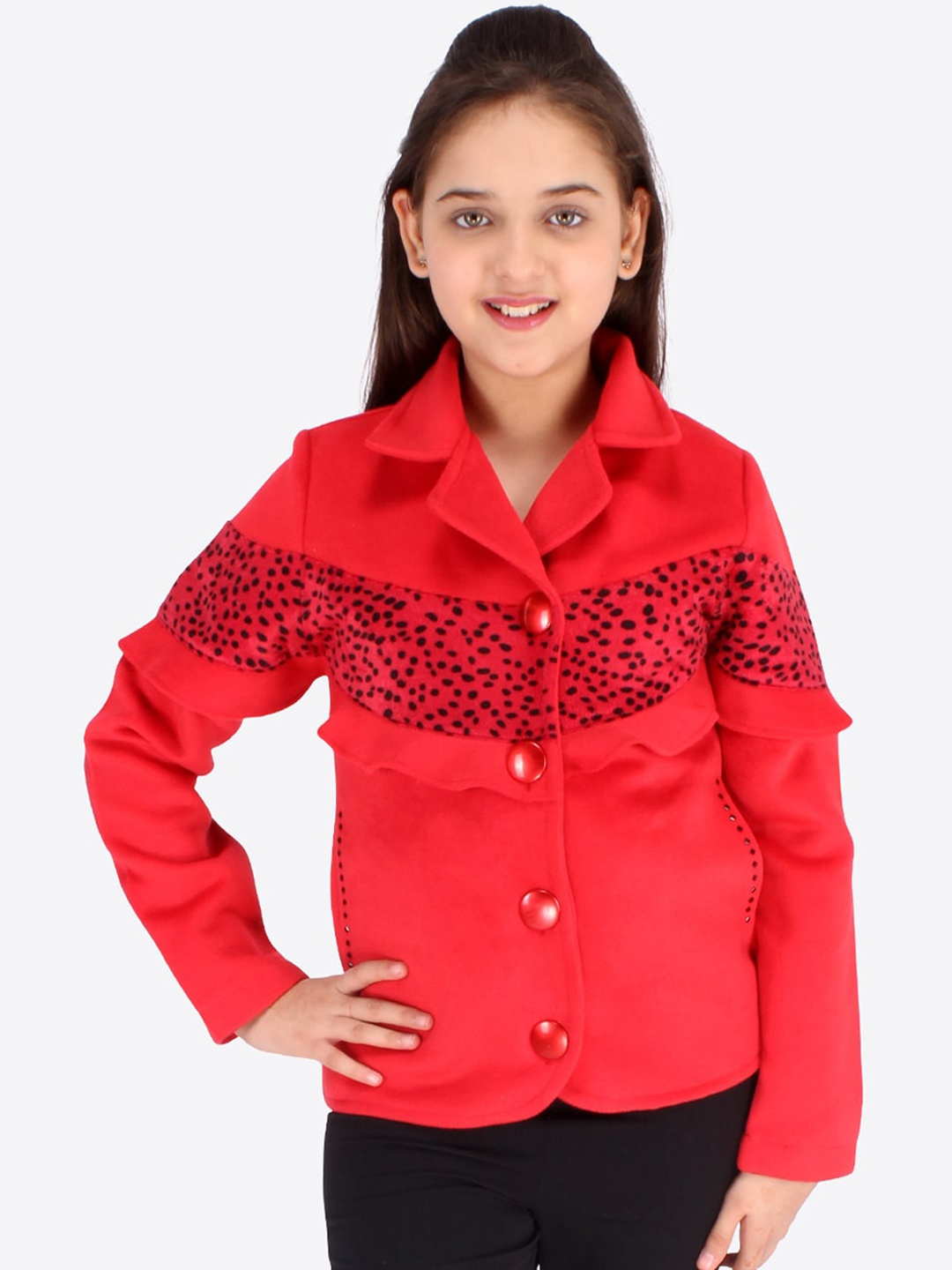 

CUTECUMBER Girls Red Floral Acrylic Tailored Jacket